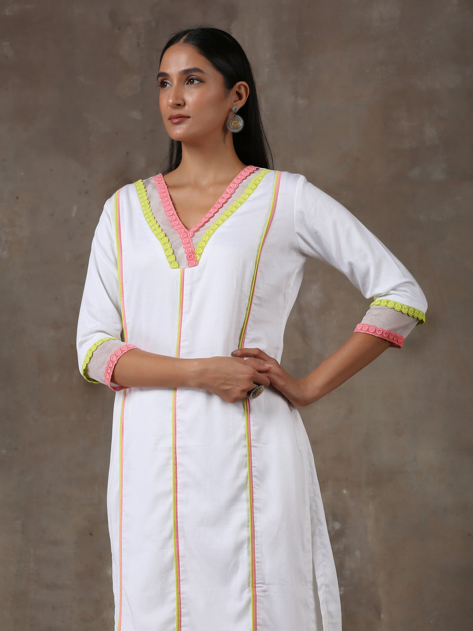 Golden 3/4 sleeves Kurti/Tunic with designer embroidery